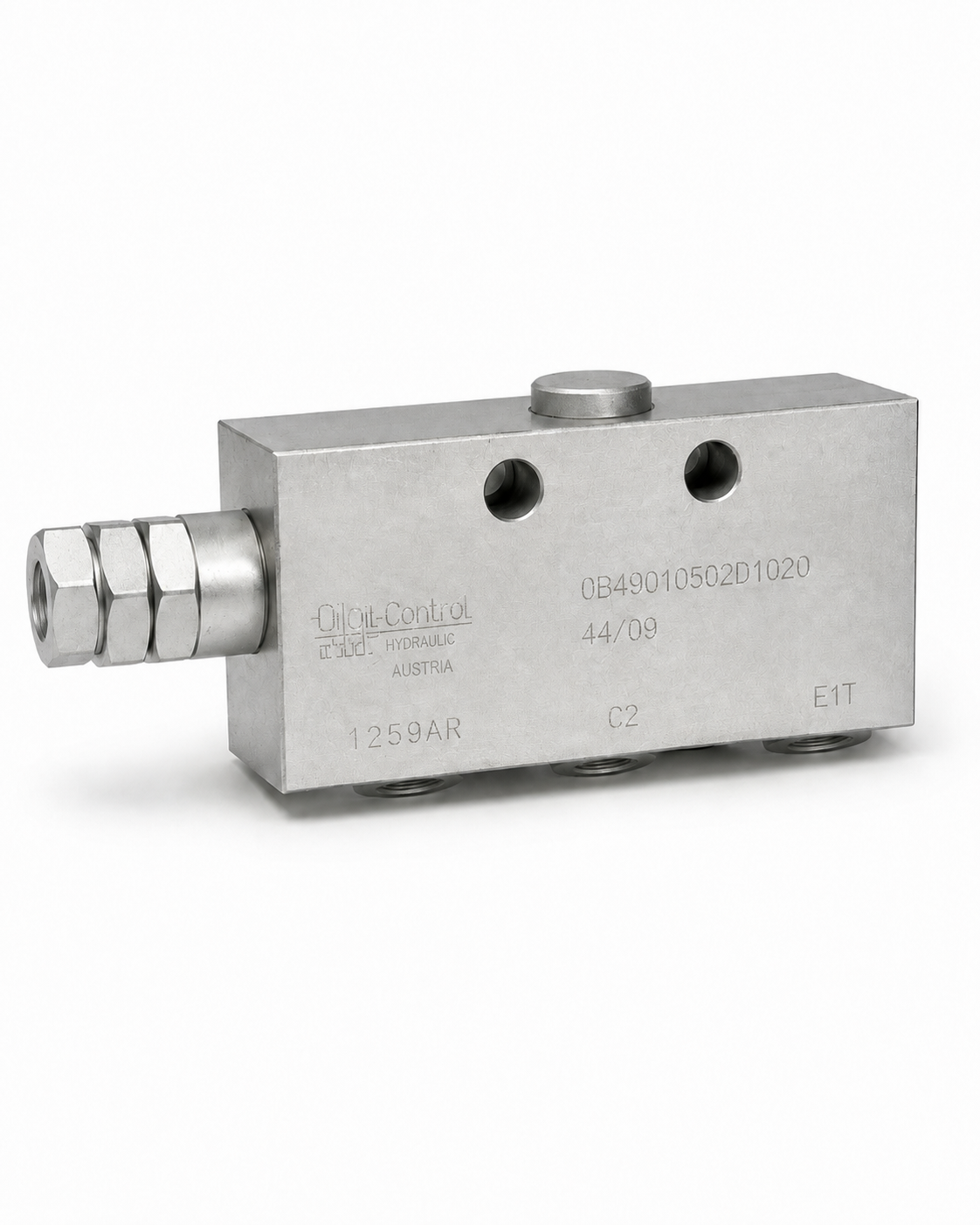 ChatGPT Image Aug 12, 2026, 09_24_11 PM SUPAPĂ HIDRAULICĂ DUBLĂ DE CONTROL SARCINĂ BOSCH-REXROTH 125BAR/ COUNTERBALANCE VALVE BLOCK : 084961030201030 - imagine 1